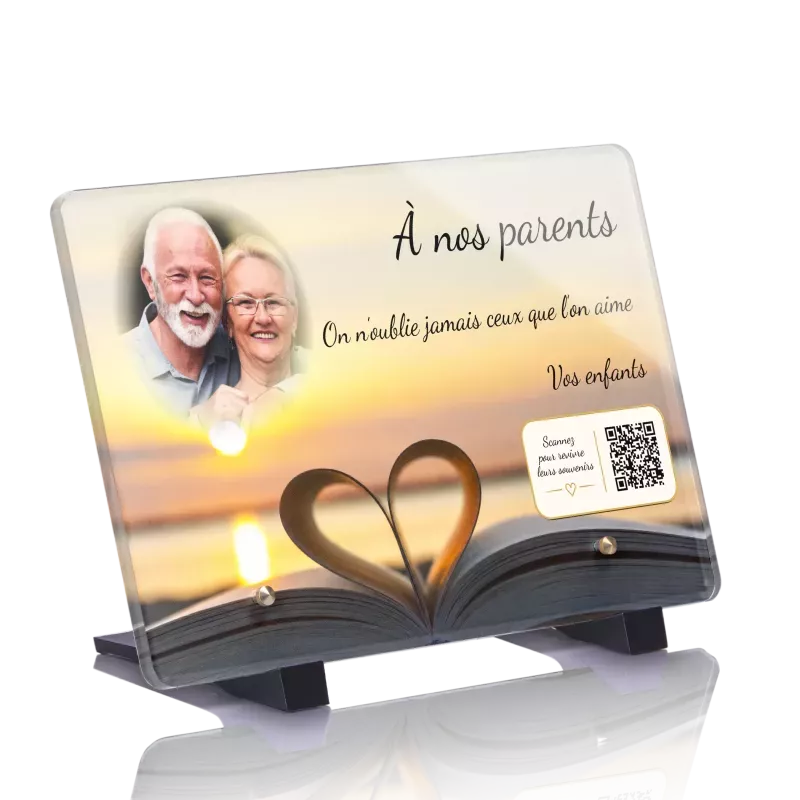 Plaque funéraire QR Code - Livre Coeur