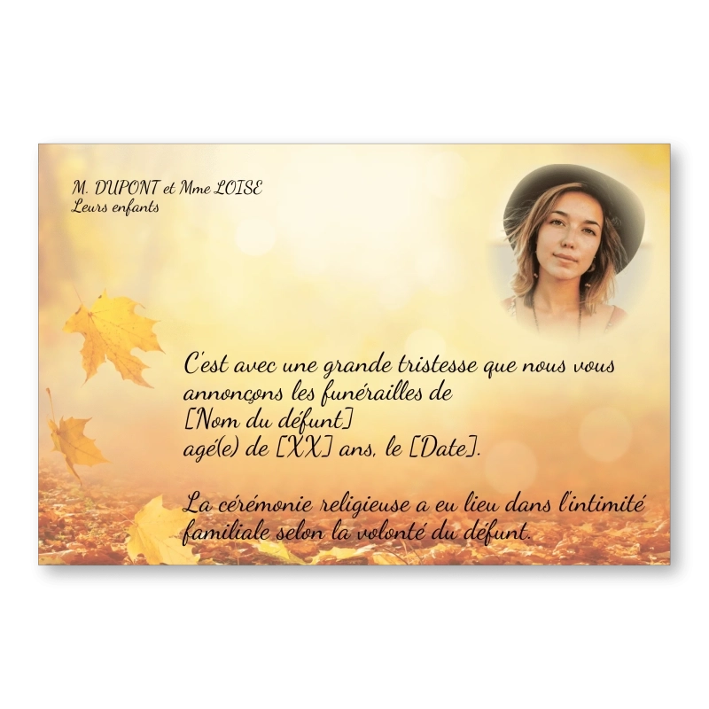 Faire Part de Décès Feuilles Faire Part de Décès Feuilles