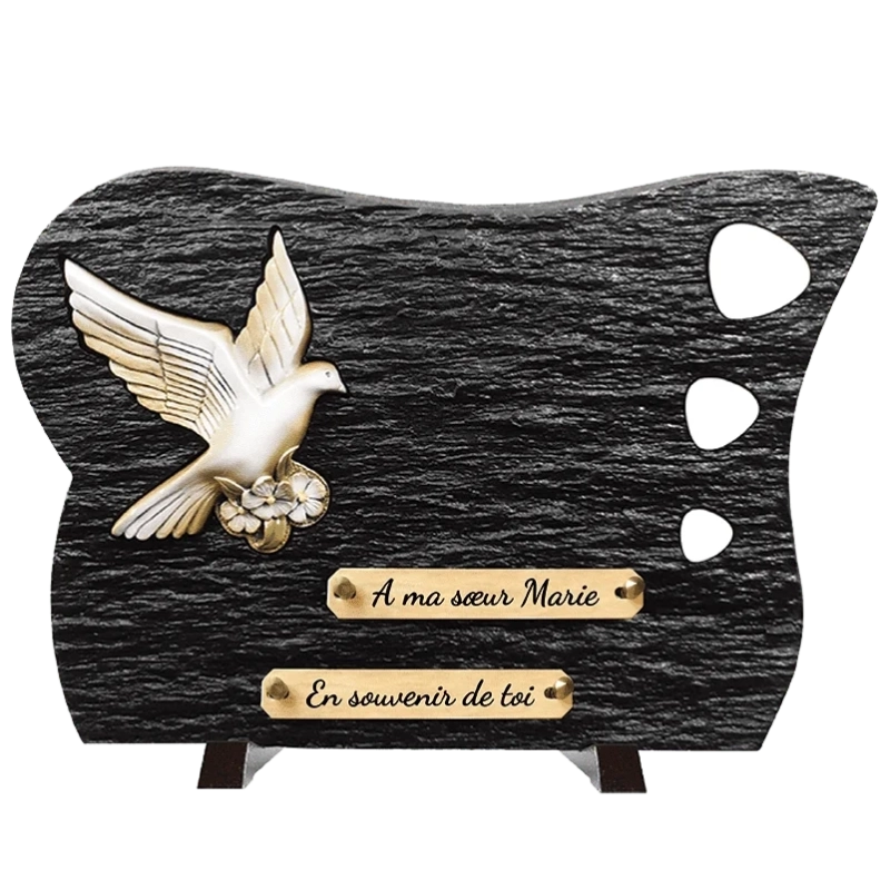 Plaque Funéraire Colombe Galets Blancs en Schiste Acrylate Plaque Funéraire Colombe Galets Blancs en Schiste Acrylate