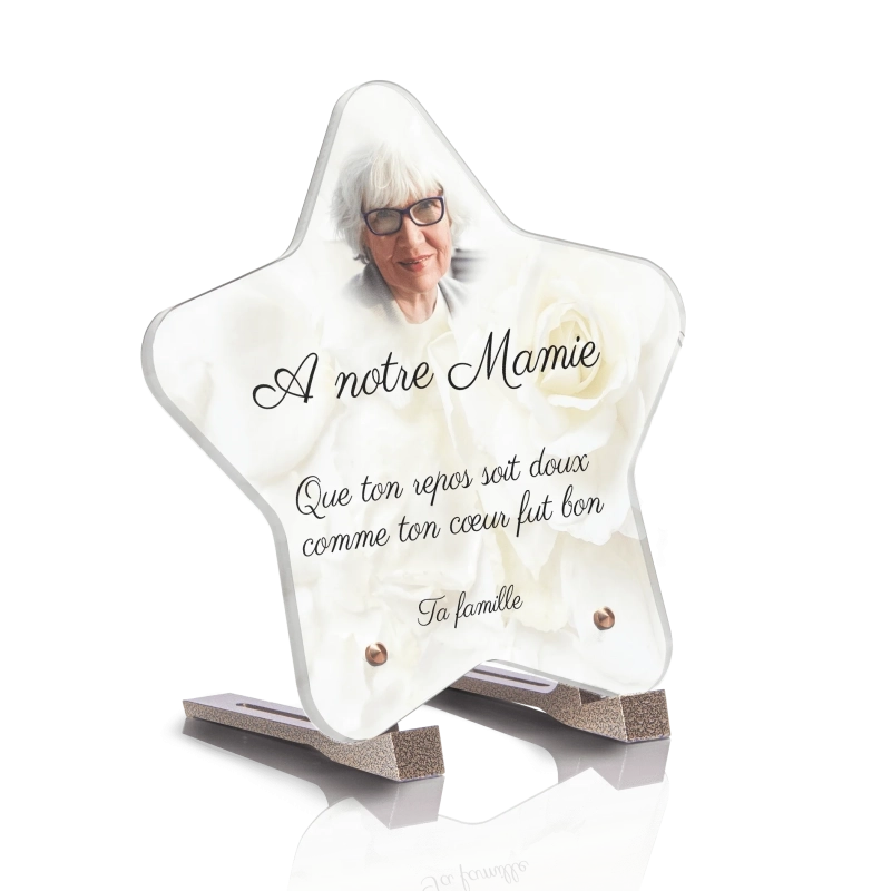 Plaque Funéraire Etoile Rose Blanche Plaque Funéraire Etoile Rose Blanche