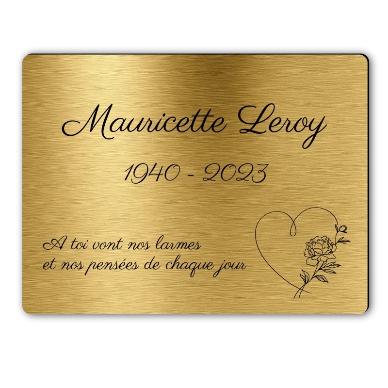Plaque Funéraire Rectangle Gravée Coeur Pivoine Plaque Funéraire Rectangle Gravée Coeur Pivoine