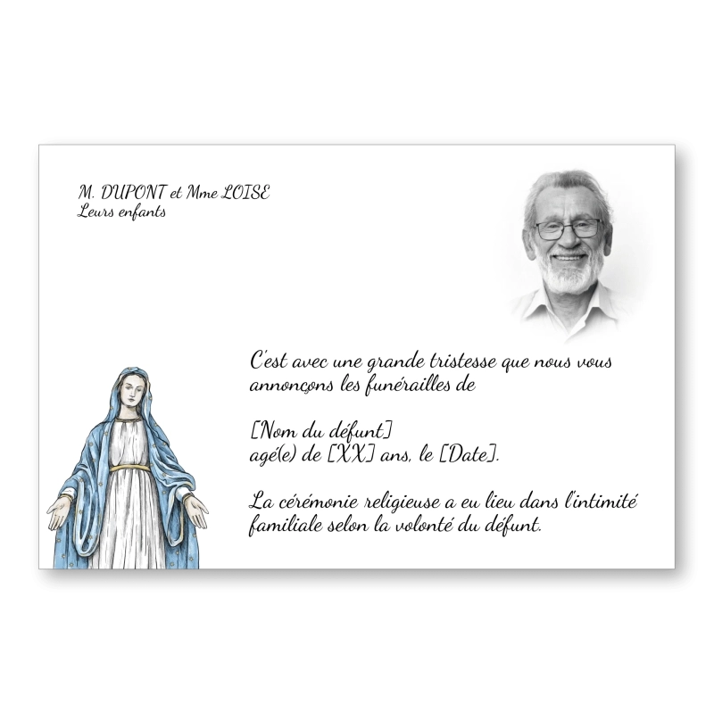 Faire part de Décès Vierge Marie