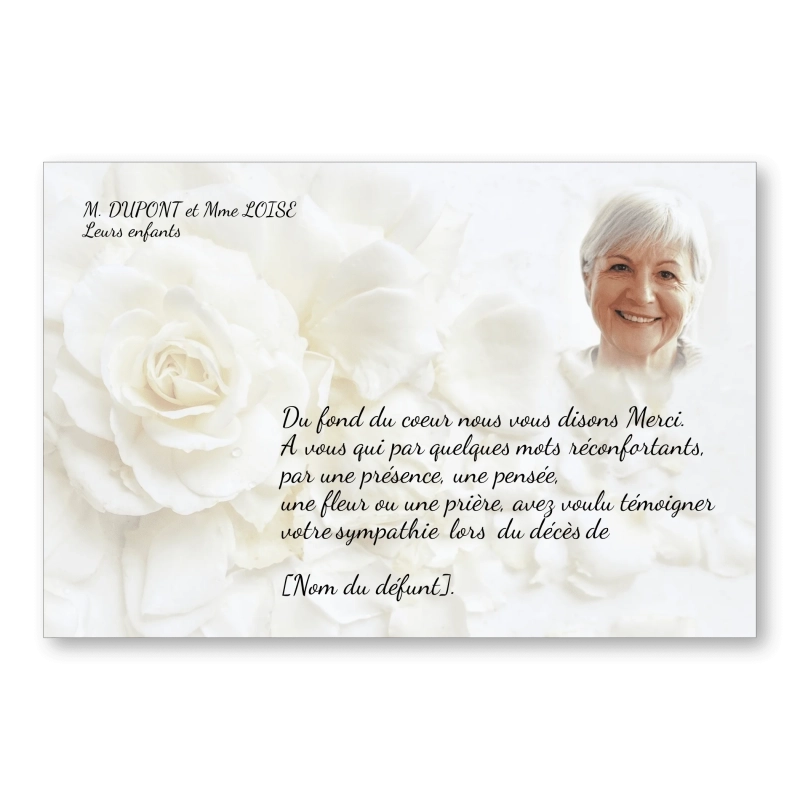 Carte de Remerciement Décès Rose Blanche Pétales