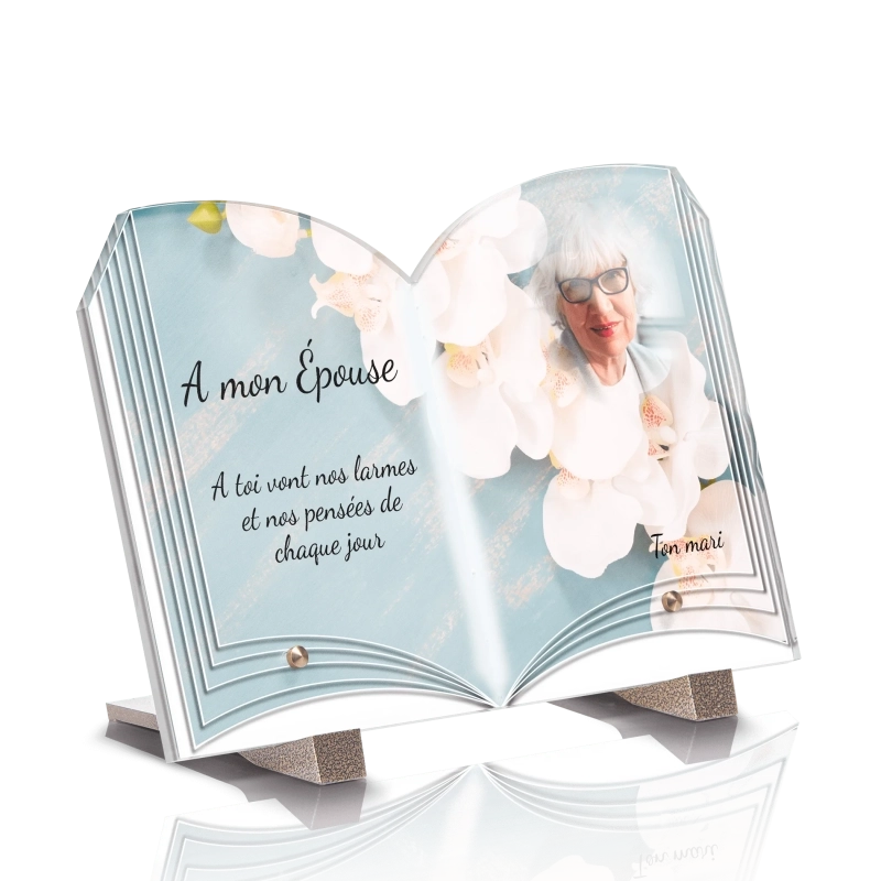 Plaque Funéraire Livre Orchidée Blanche Plaque Funéraire Livre Orchidée Blanche