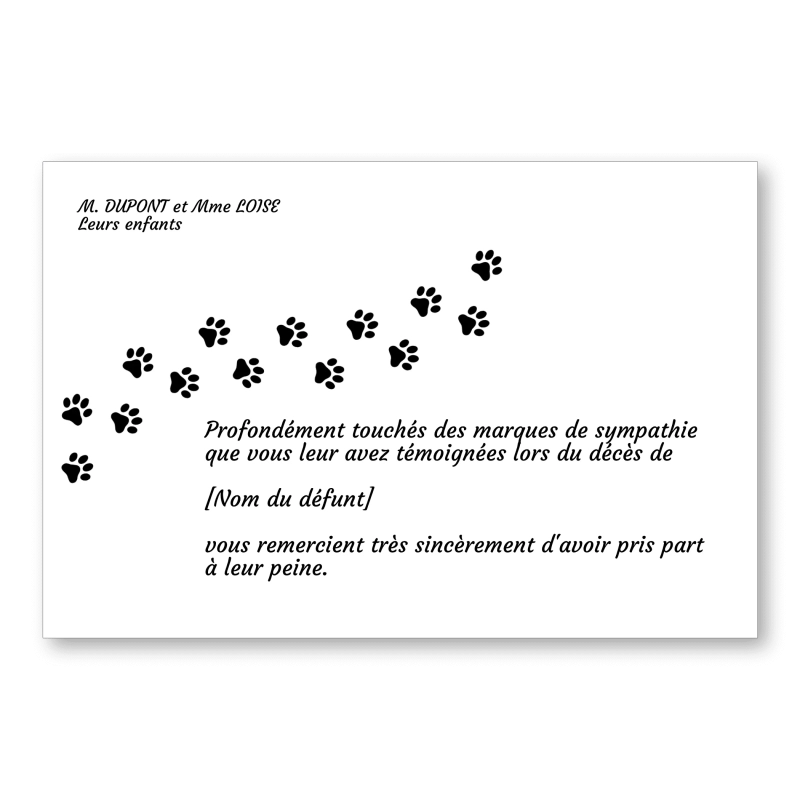 Carte de Remerciement Décès Chiens