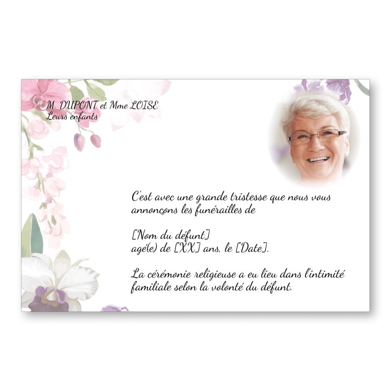 Faire part de Décès Peinture Aquarelle Fleurs Orchidées Faire part de Décès Peinture Aquarelle Fleurs Orchidées