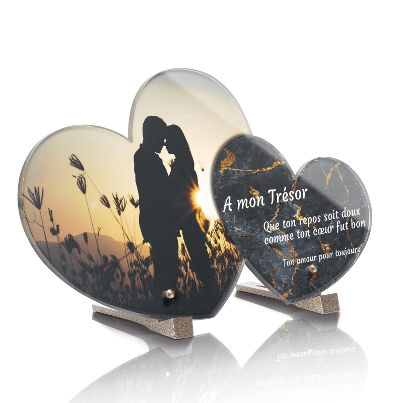 Plaque Funéraire Double Coeur Couple Amour