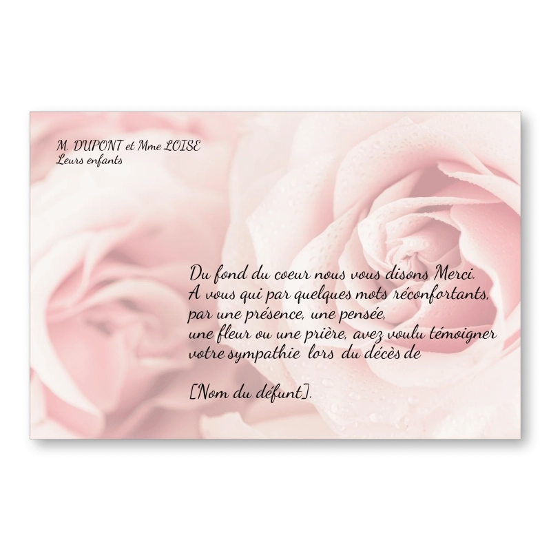 Carte de Remerciement Décès Roses Amour