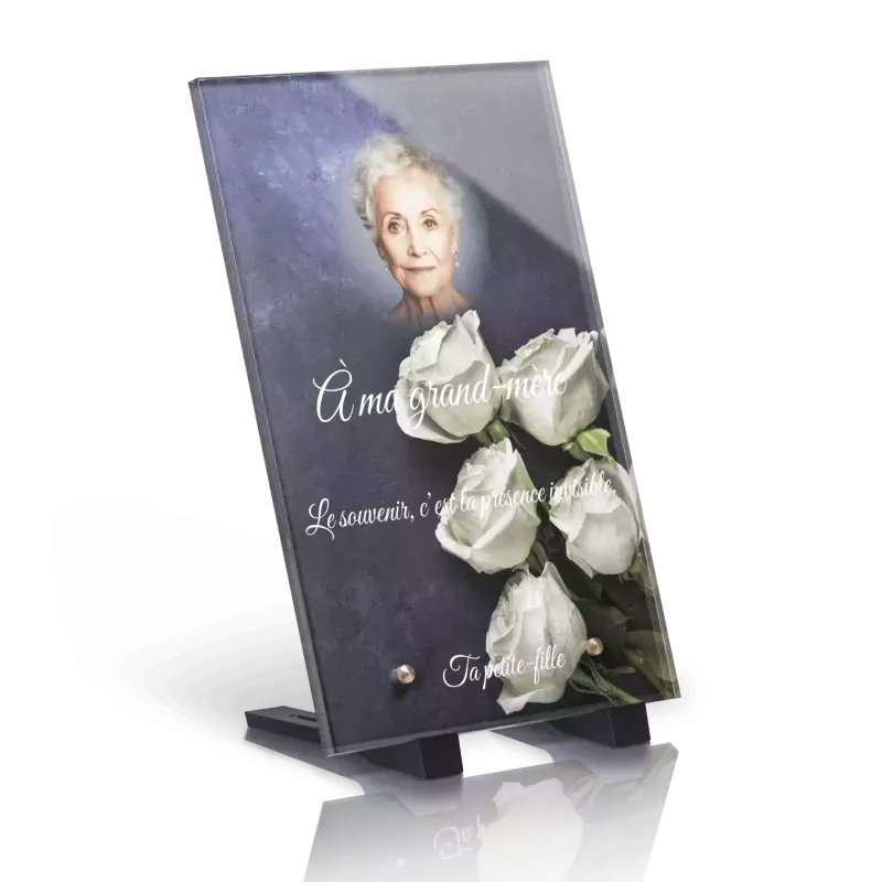 Plaque Funéraire Verticale Rose Blanche Marbre