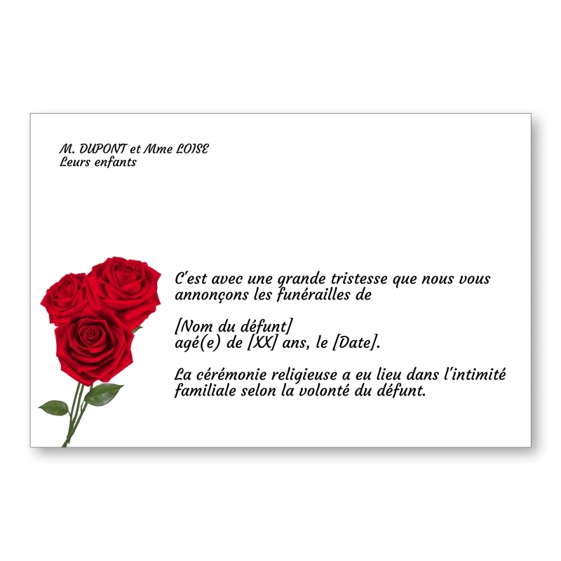 Faire part de Décès Sobre Fleur Rose