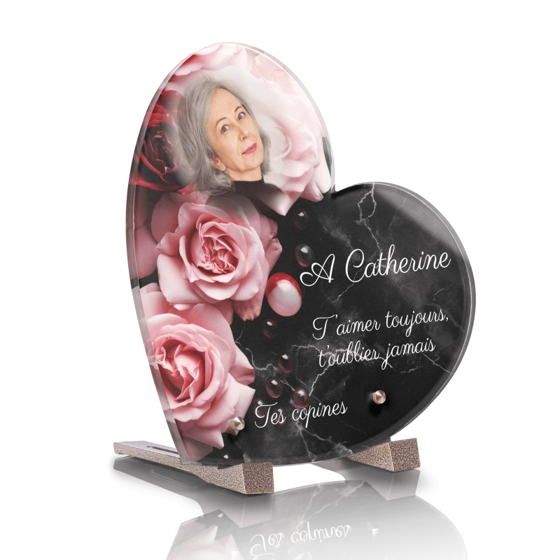 Plaque Funéraire Coeur Roses Marbre Noir Plaque Funéraire Coeur Roses Marbre Noir