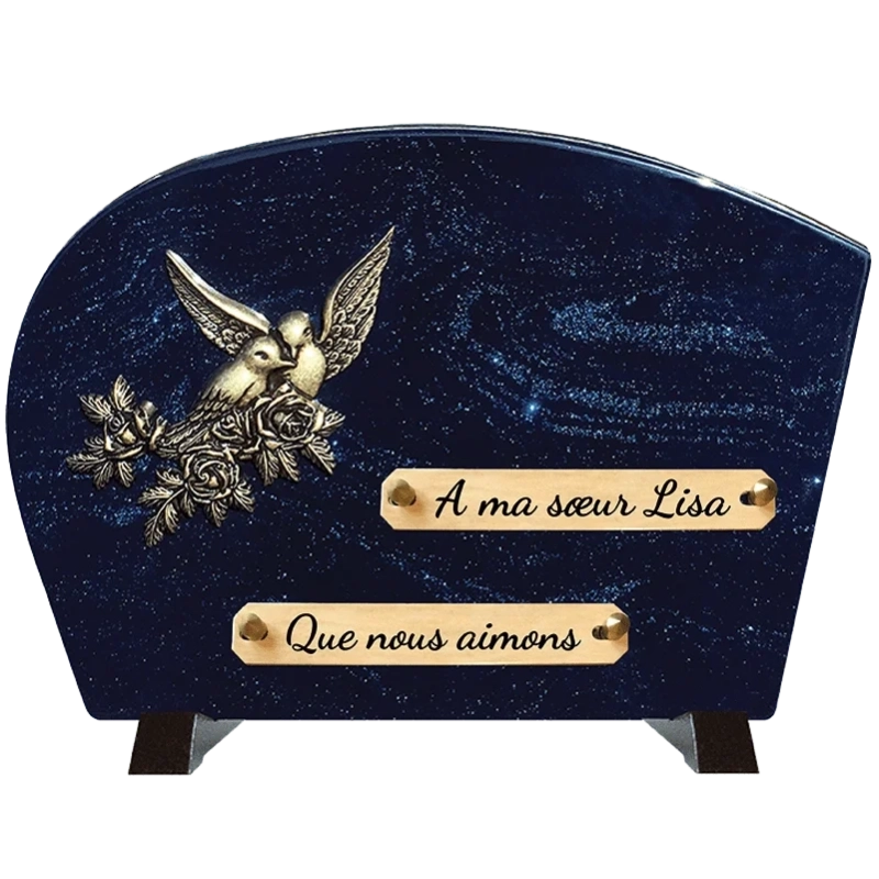 Plaque Funéraire Oiseaux Colombes Pailleté en Granit Acrylate Plaque Funéraire Oiseaux Colombes Pailleté en Granit Acrylate
