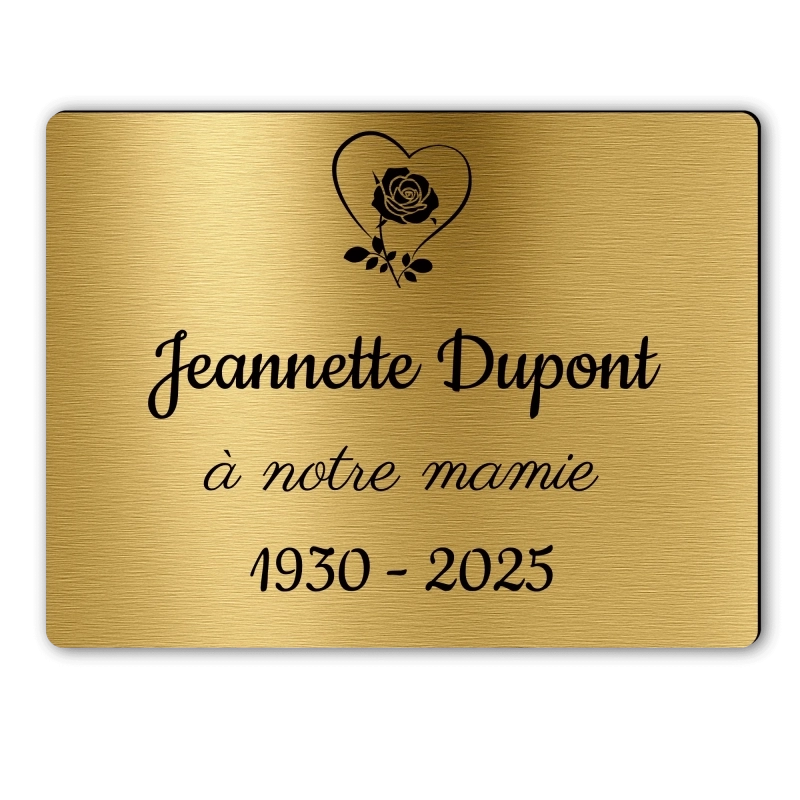 Plaque Funéraire Rectangle Gravée Coeur Rose Plaque Funéraire Rectangle Gravée Coeur Rose