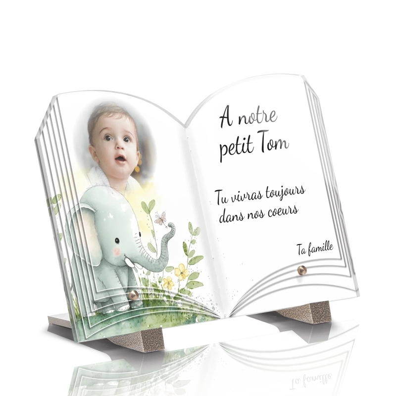 Plaque Funéraire Livre Enfant Éléphant Aquarelle Plaque Funéraire Livre Enfant Éléphant Aquarelle