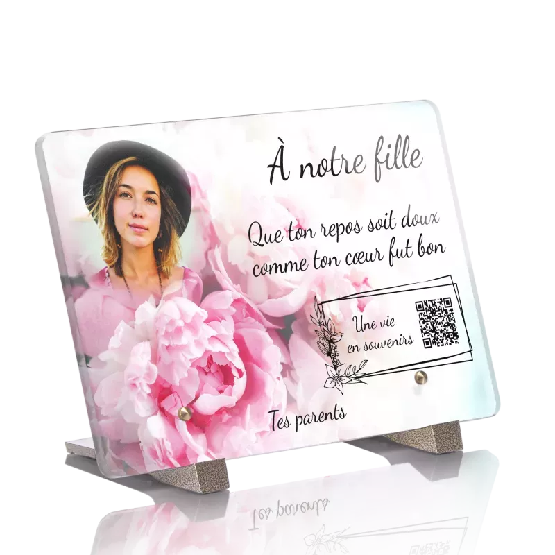 Plaque funéraire QR Code - Pivoine