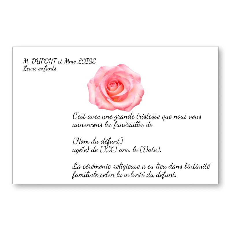 Faire part de Décès Fleur Rose 2