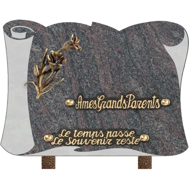 Plaque funéraire granit Livre Fleurs 25x18cm (moyen) Plaque funéraire granit Livre Fleurs 25x18cm (moyen)