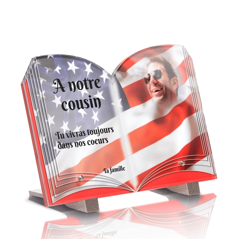 Plaque Funéraire Livre Drapeau USA Plaque Funéraire Livre Drapeau USA