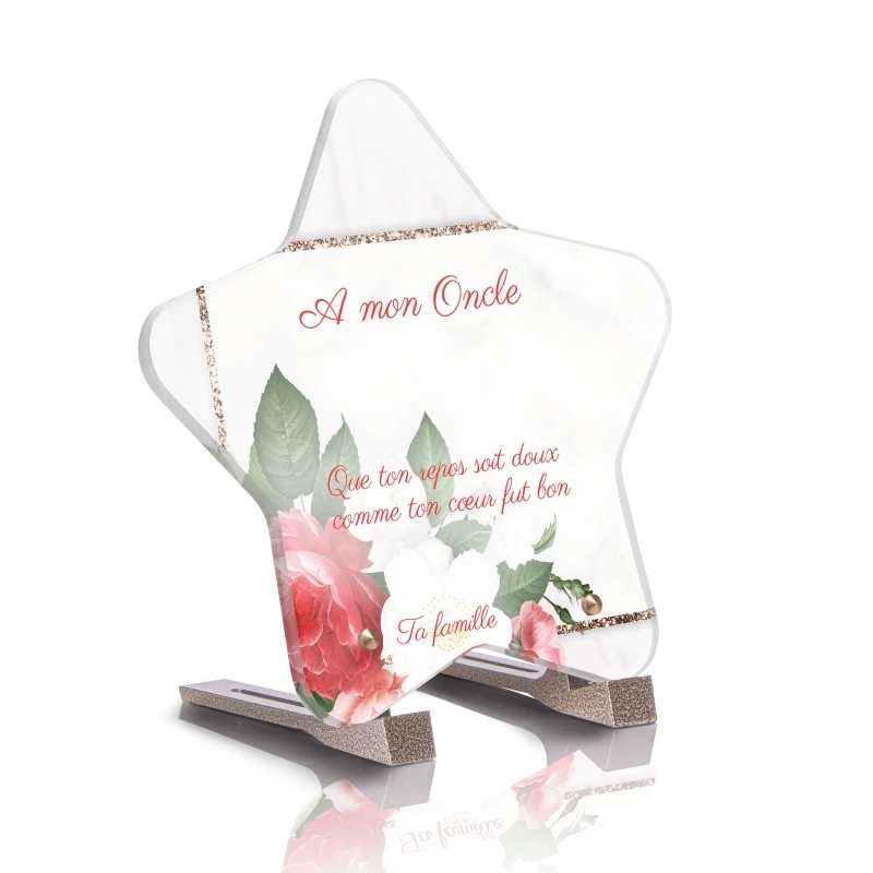 Plaque Funéraire Etoile Cadre effet Marbre Fleurs Plaque Funéraire Etoile Cadre effet Marbre Fleurs
