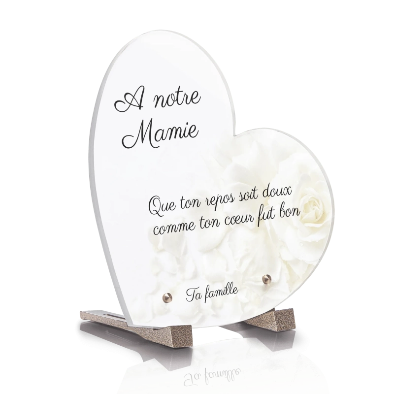 Plaque Funéraire Coeur Rose Blanche Plaque Funéraire Coeur Rose Blanche