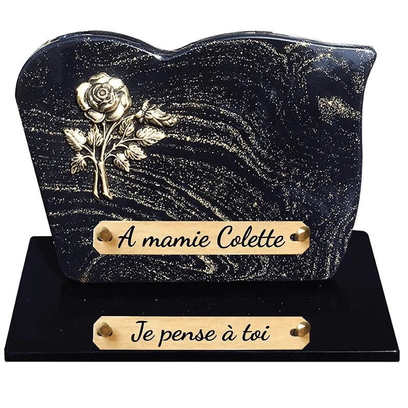 Plaque Funéraire Rose Pailleté en Granit Acrylate