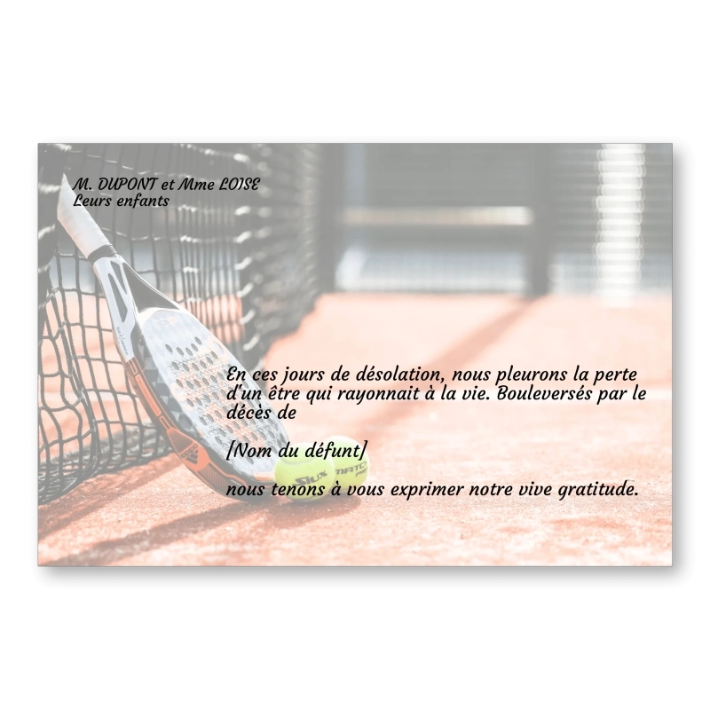 Carte de Remerciement Décès Tennis Carte de Remerciement Décès Tennis