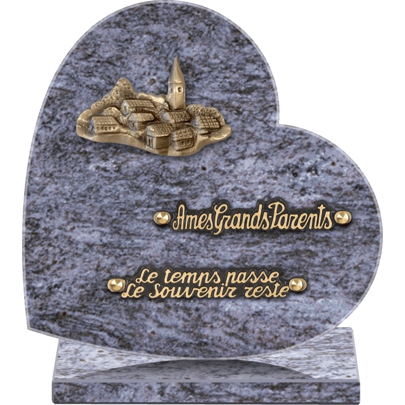 Plaque funéraire granit Coeur Village 25x25cm (moyen)
