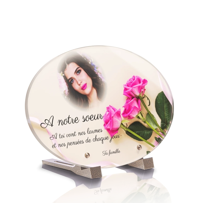 Plaque Funéraire Ovale Rose Ruban Plaque Funéraire Ovale Rose Ruban