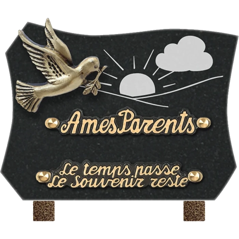 Plaque Funéraire Granit Forme Colombe Soleil 20x15 cm (petit) Plaque Funéraire Granit Forme Colombe Soleil 20x15 cm (petit)