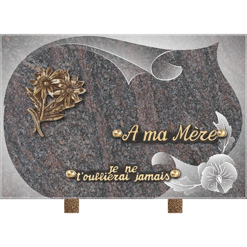 Plaque funéraire granit Deux Fleurs 30x20cm (Standard)