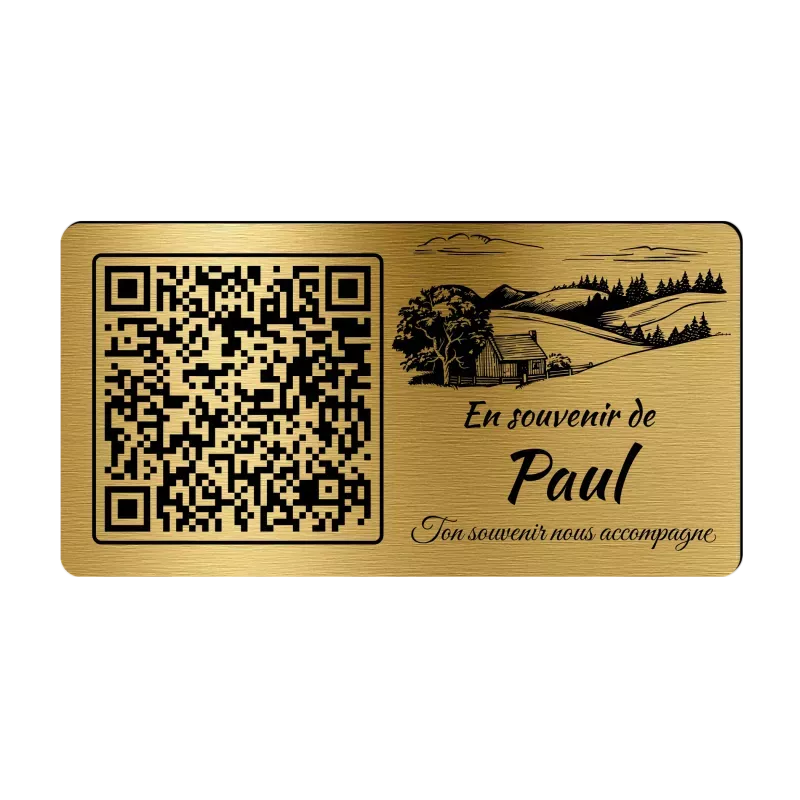Plaque funéraire QR Code gravée Paysage horizontale - Mémorial numérique personnalisé