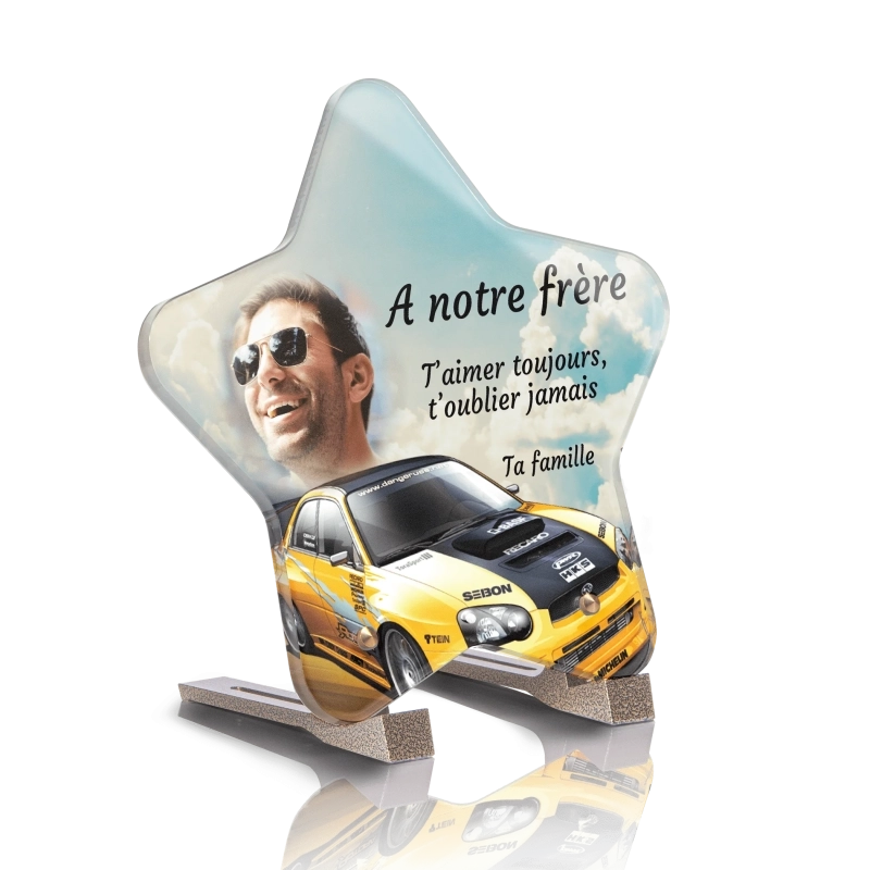 Plaque Funéraire Etoile Voiture de course jaune