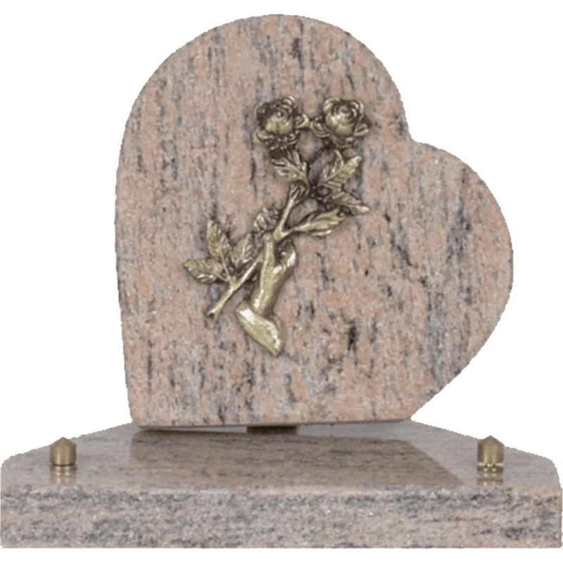 Plaque funéraire granit Coeur Roses Main 12x12 cm (petit)