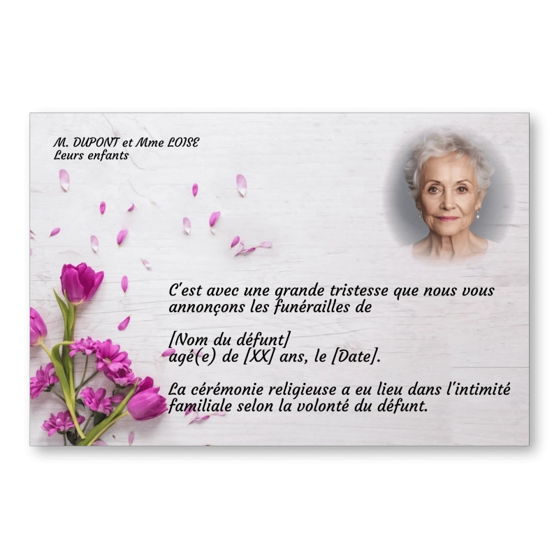 Faire Part de Décès Fleurs 2