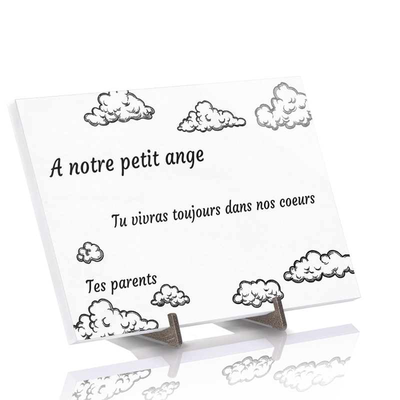 Plaque Funéraire Fusain Nuages en Pierre Acrylate