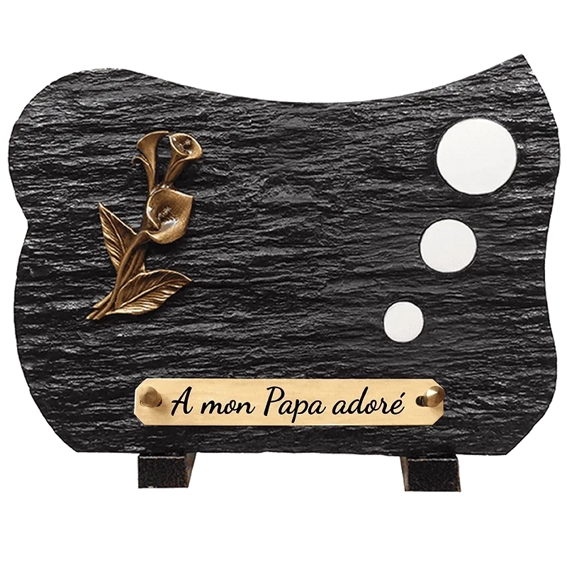 Plaque Funéraire Fleurs Arum en Schiste Acrylate Plaque Funéraire Fleurs Arum en Schiste Acrylate