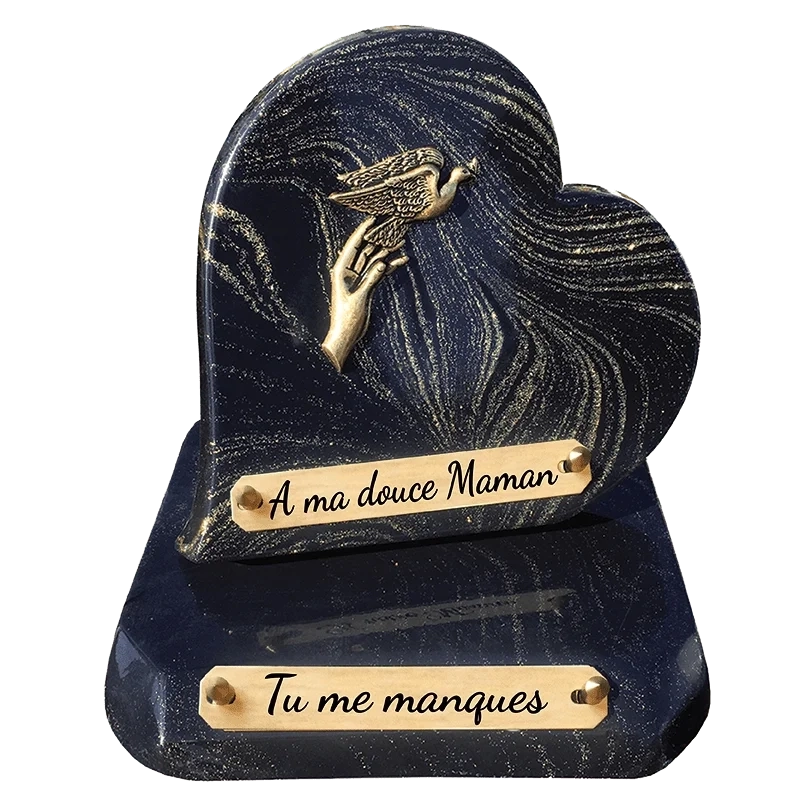 Plaque Funéraire Main et Colombe Pailleté or en Granit Acrylate Plaque Funéraire Main et Colombe Pailleté or en Granit Acrylate