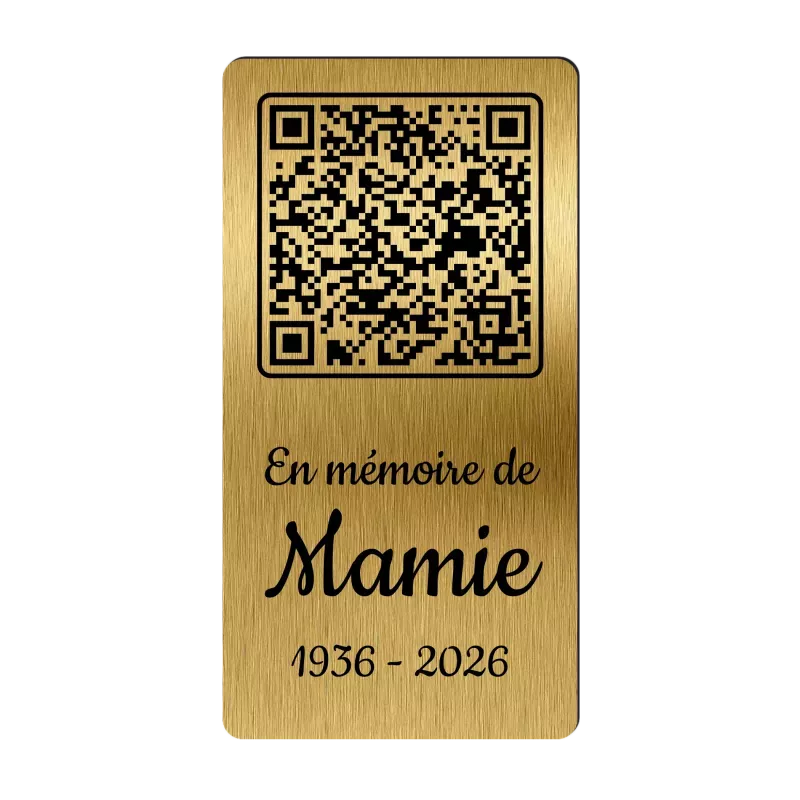 Plaque funéraire QR Code gravée verticale – Mémorial numérique personnalisé