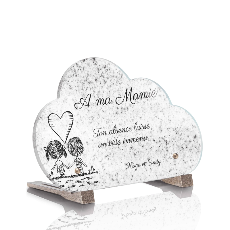 Plaque Funéraire Nuage Coeur Main Monochrome Plaque Funéraire Nuage Coeur Main Monochrome
